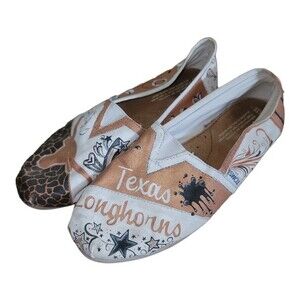 TOMS Womens Texas Longhorn Canvas Shoes Slip On Alpargatas Beige Tan Size W10